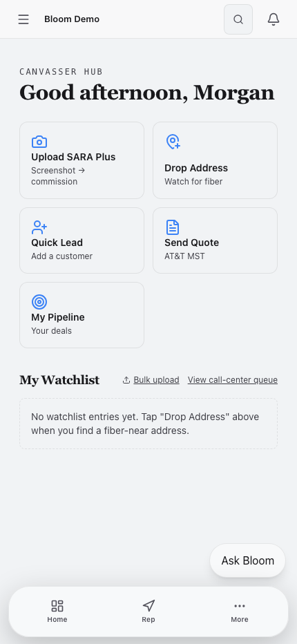 Current Bloom mobile canvasser hub